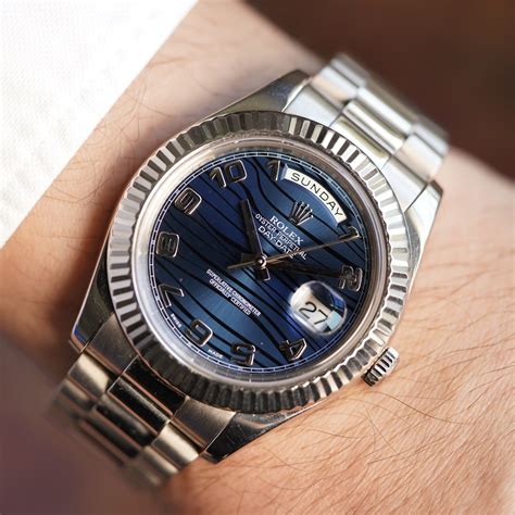 rolex day date blue wave dial|Rolex Day-Date blue face.